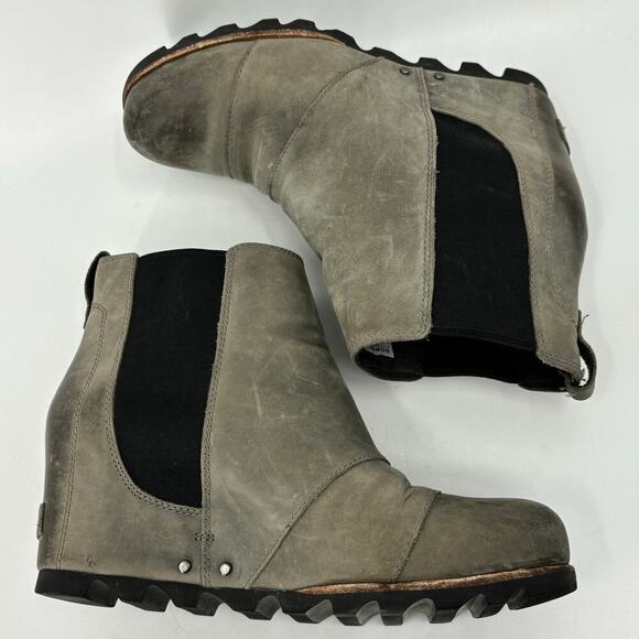 Sorel Lea Hidden Wedge Chelsea Ankle Boots Gray Leather Pull On Women's Size 10 - Picture 2 of 12